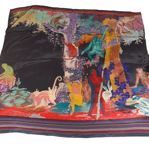 Issey Miyake Tandoori Yokoo primates vintage 1976 Rainbow 100% silk scarf 31